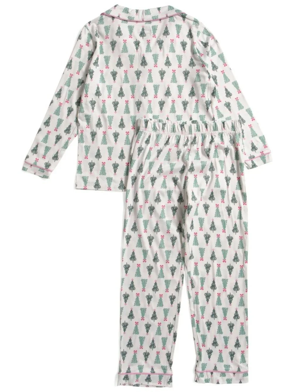Happy Threads Girls 2pc Christmas Tree Pajama Set Ivory Notch Collar Sleep Mask